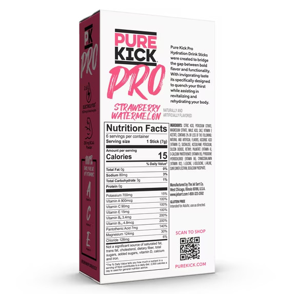Pure Kick Pro Strawberry Watermelon Hydration Electrolyte Powdered Drink Mix 6ct