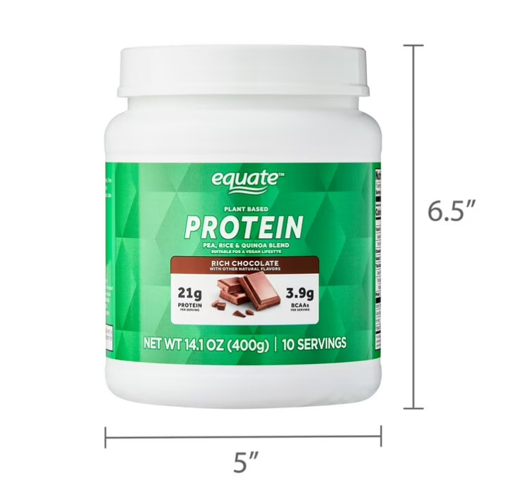 3 Pack Equate Plant-Based Protein Powder Supplement, Rich Chocolate, 14.1 oz Pk