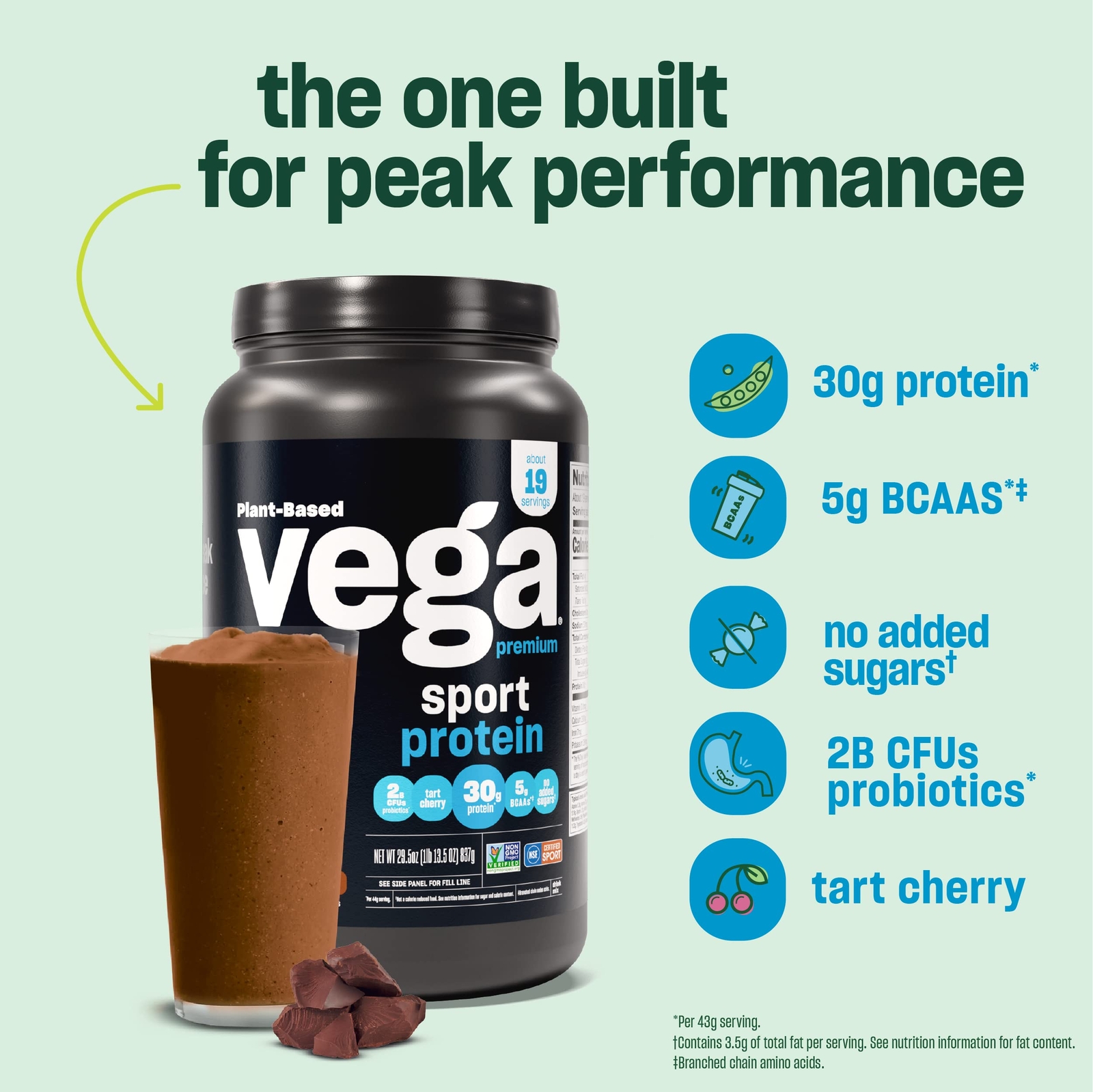 Vega Sport Premium Vegan Protein Powder Chocolate45 Servings 30g Plant Based …
