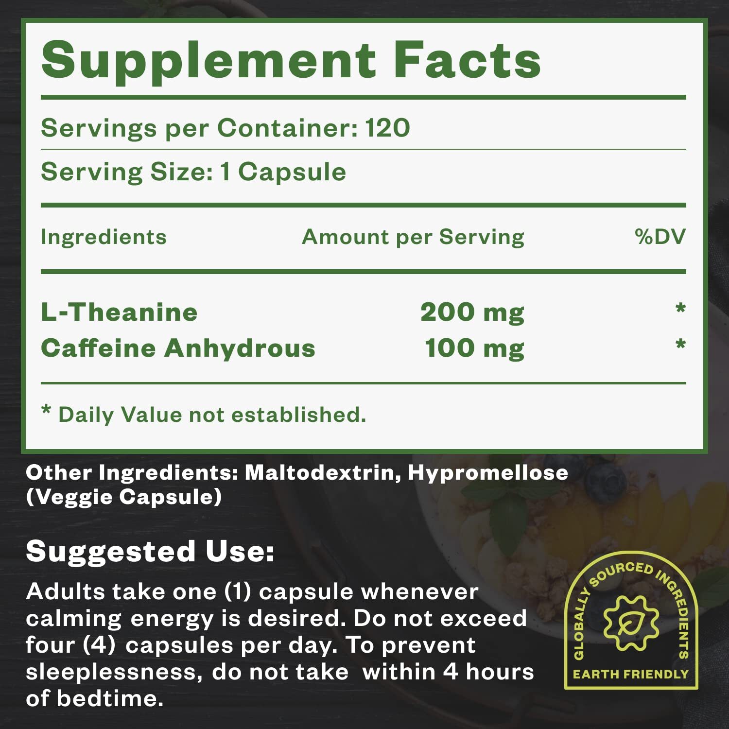 Wholesale Caffeine Theanine 120 Capsules 100mg Caffeine+200mg Theanine 100 Units