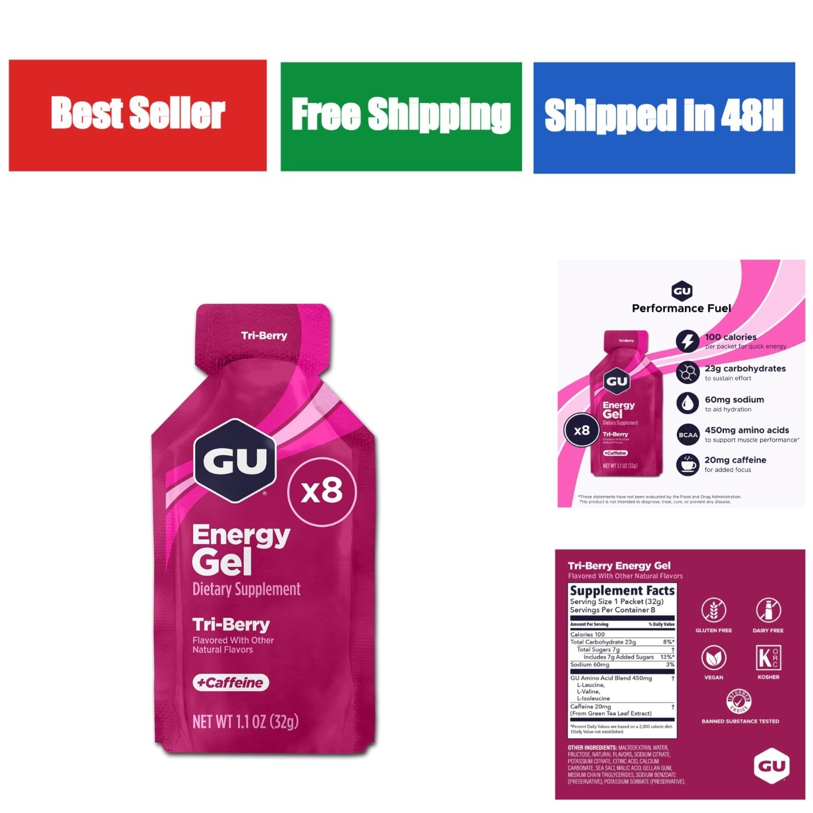 GU Energy Original Sports Nutrition Energy Gel | Vegan, Gluten-Free | 8-Count