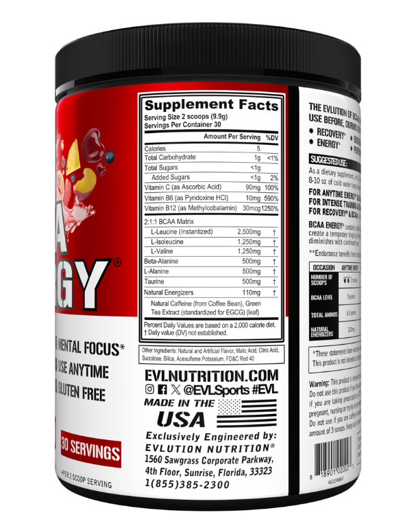 Evlution Nutrition BCAA Powder for Pre Workout & Muscle Recovery, 30 Servings Fr