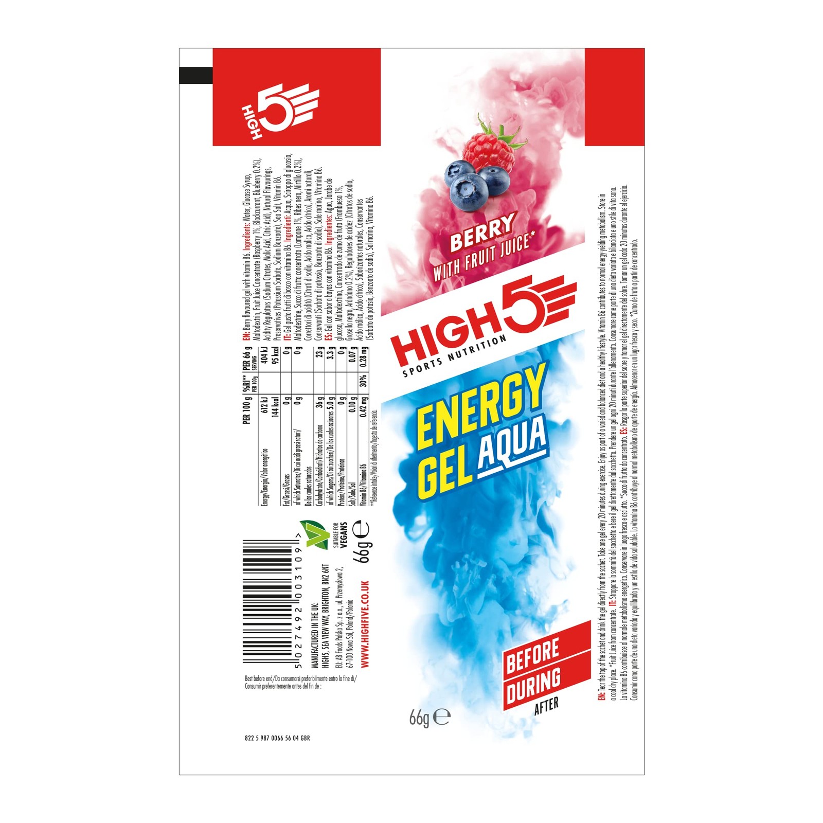 High5 Energy Gel Aqua Liquid Quick Release Energy On The Go From Natural Fruit