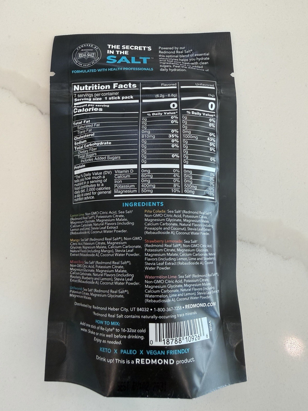 Redmond RE-LYTE Electrolyte Hydration Drink Mix Variety 7 Sticks 1.52 oz