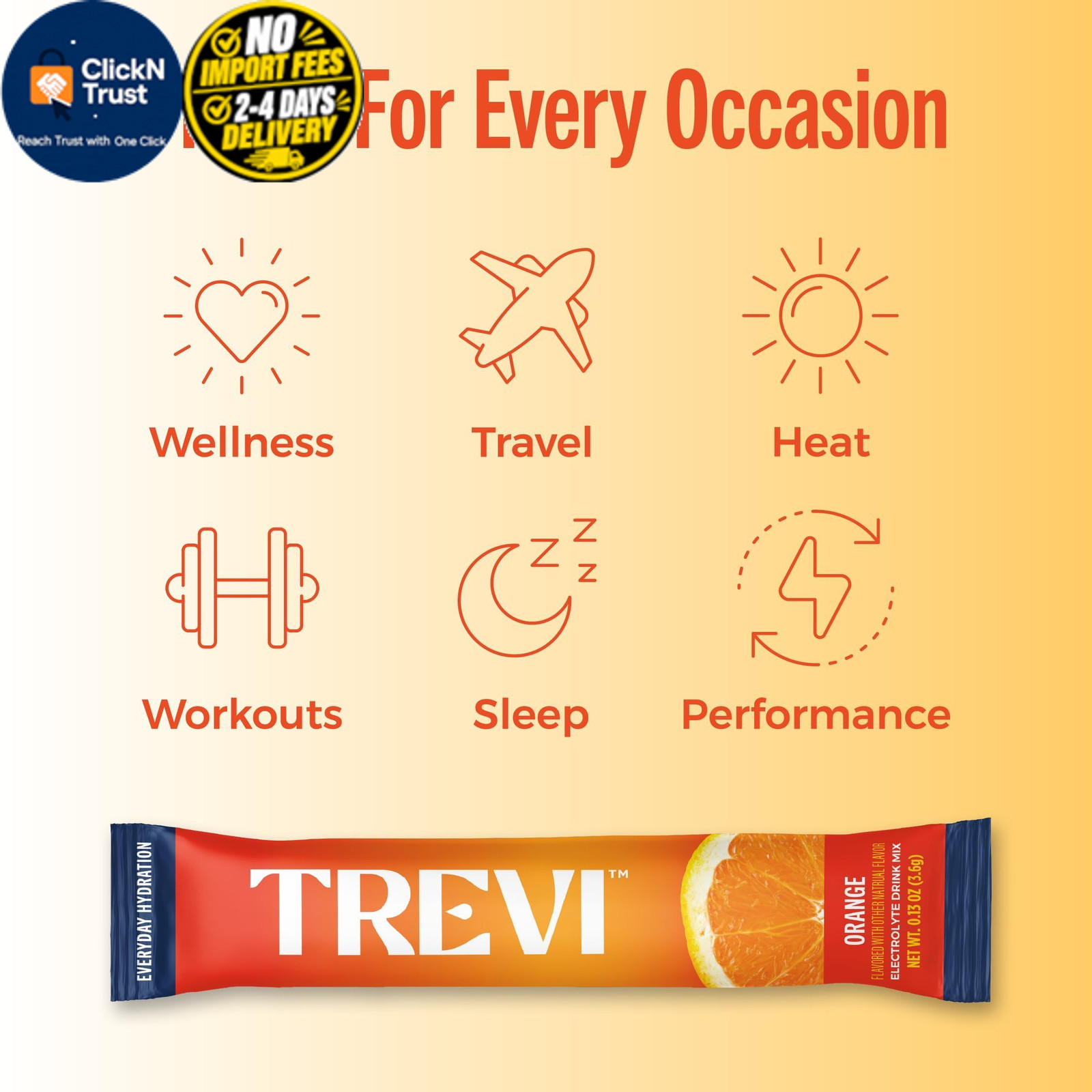 TREVI Electrolytes Powder Packets, Sugar Free Hydration, Orange 20 Servings