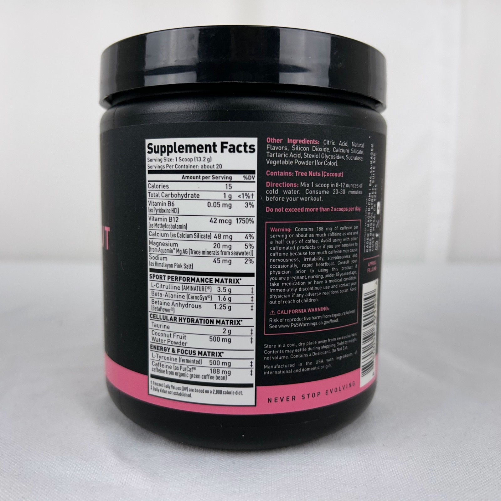 Kaged Pre Workout Sport Pink Lemonade 20 servings/ 9.31oz(264 g).