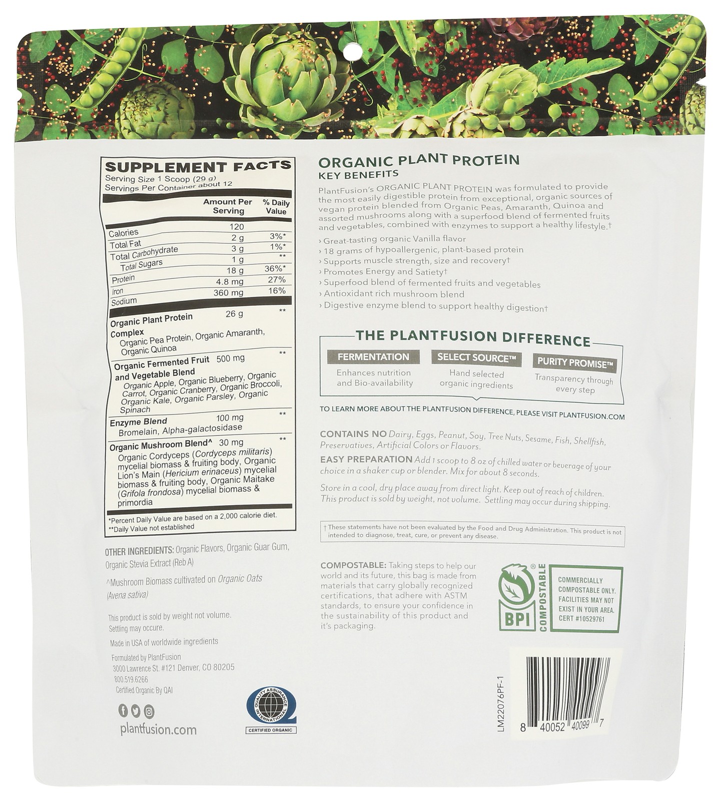 Organic Vanilla Plant Protein By Plantfusion Powder 18 Grams 1 Pack