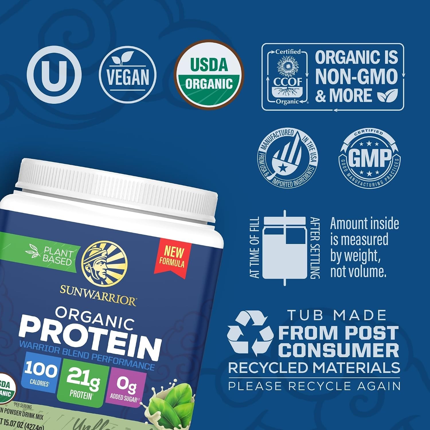 Organic Unflavored Warrior Blend Performance Protein, 15.07 OZ