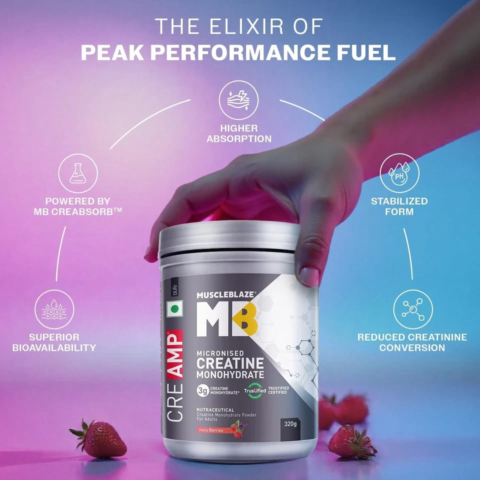 MuscleBlaze Micronised Creatine Monohydrate CreAMP Powder 80 Servings, 320g