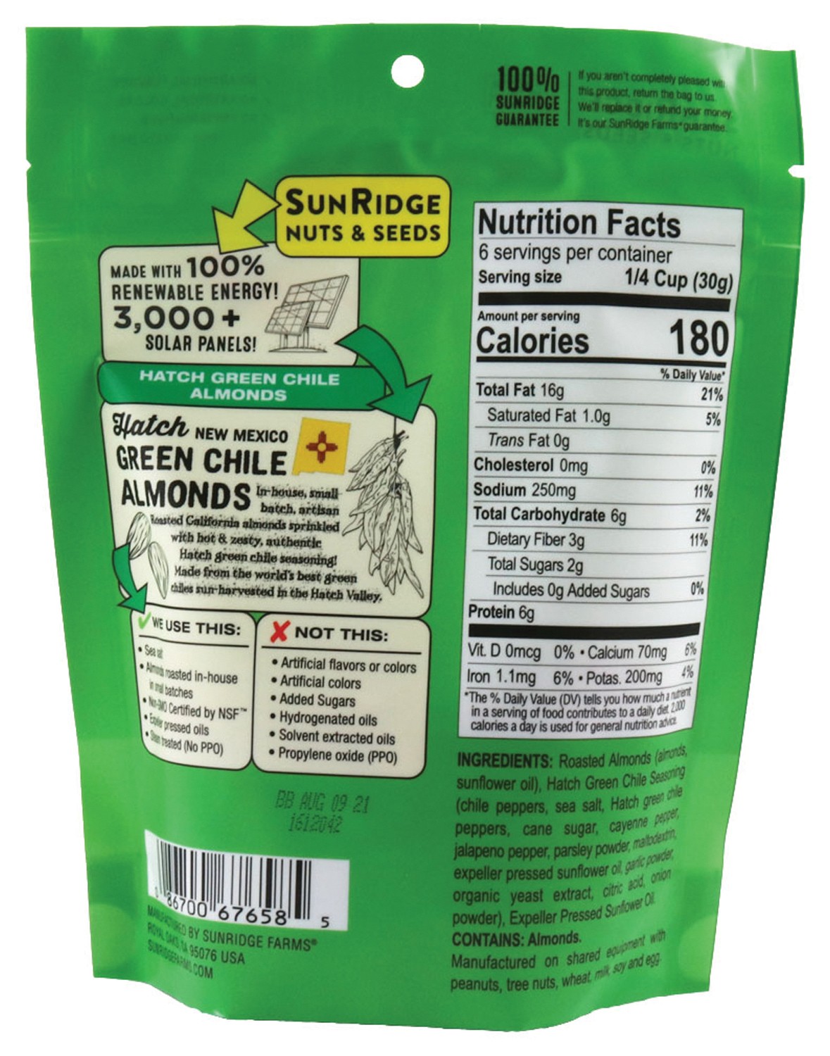Sunridge Farms Hatch Green Chile-Flavor Almonds | Premium Roasted & Spiced Snack