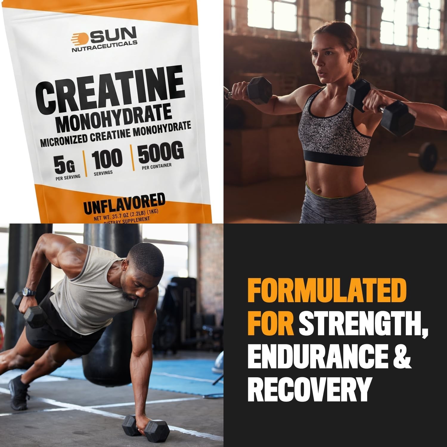 Bulk Creatine Powder 500g – Unflavored Monohydrate, 100 Servings, No Fillers, Mi