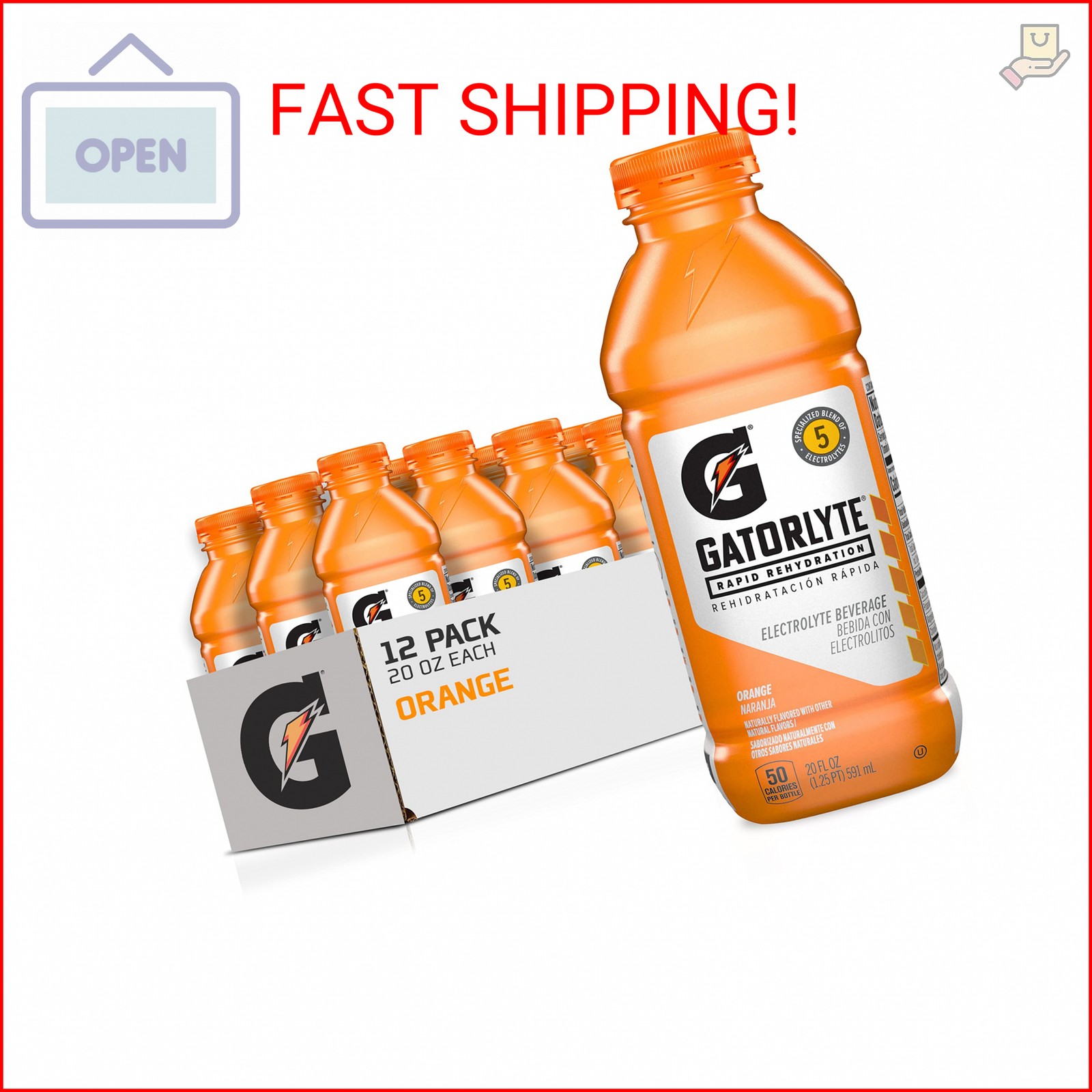 Gatorlyte Rapid Rehydration Electrolyte Beverage, Orange, 20oz Bottles (12 Pack)