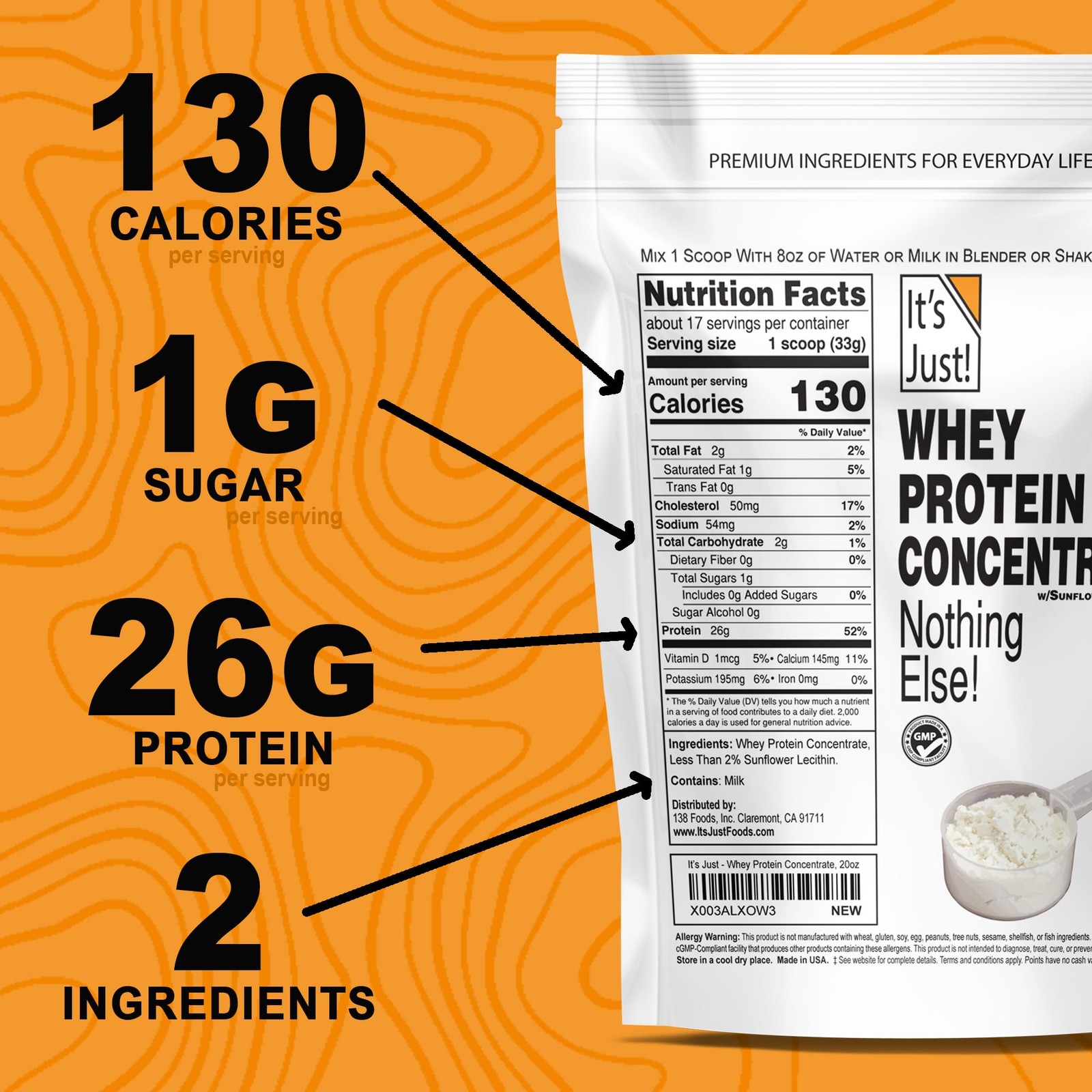 It’s Just – 100% Whey Protein Concentrate Made in USA rBGH/RBST Hormone Free …