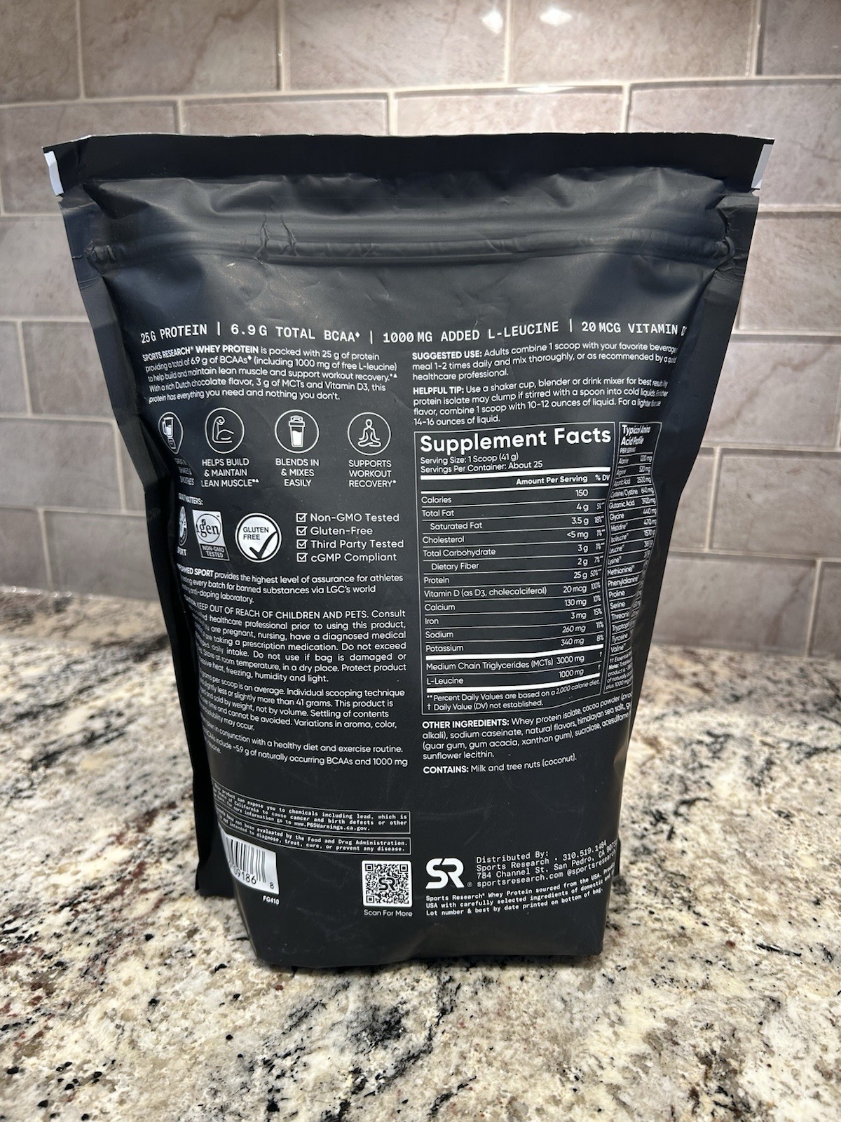 Sports Research Whey Protein Isolate Powder Rich Chocolate 36.2 oz Non-GMO