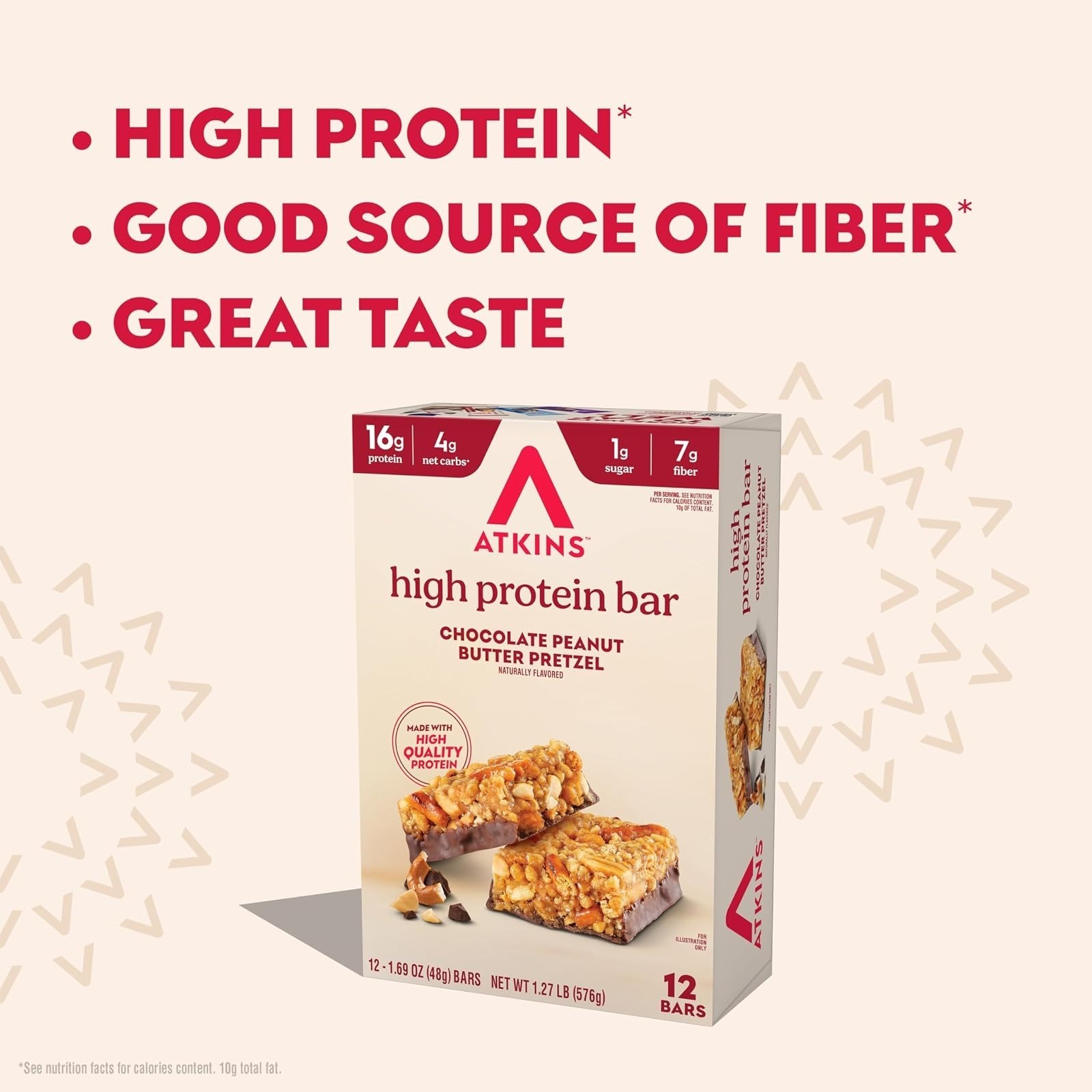 Atkins Chocolate Peanut Butter Pretzel Protein Bar – 16g Protein, Keto Friendly
