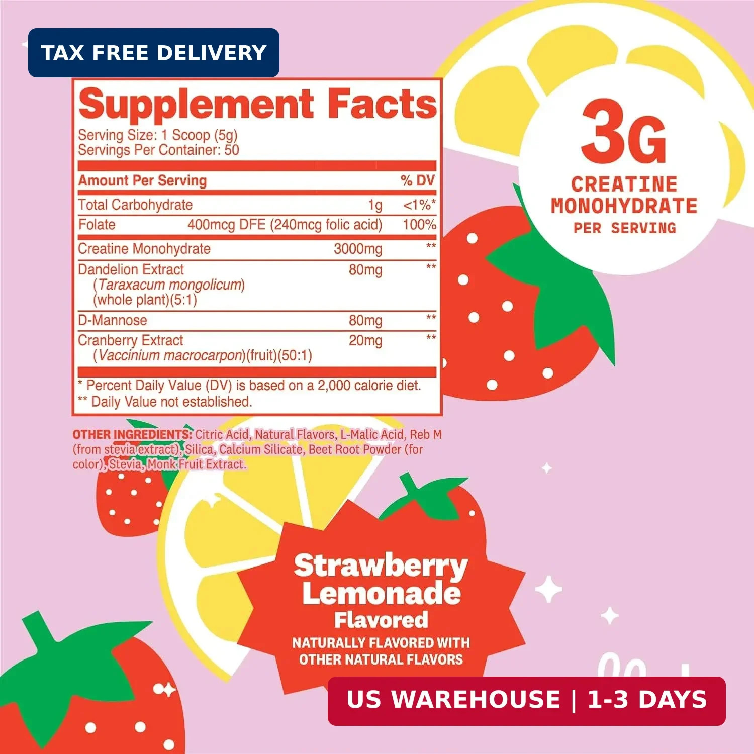 Wellah Creatine for Women (Strawberry Lemonade) 50 Servings | Creatine Monohydra