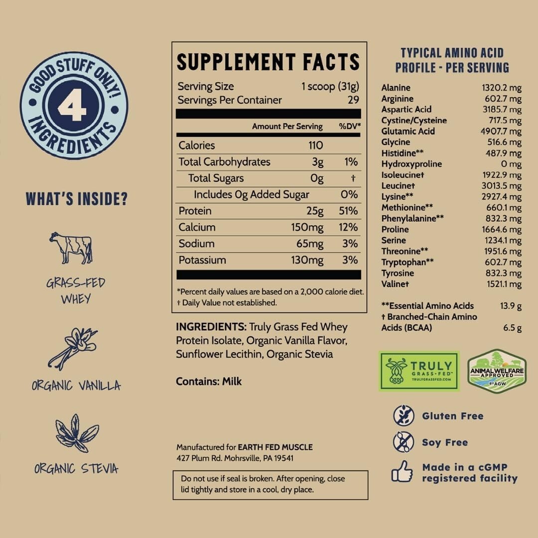 Vanilla Whey Protein Powder 2lb – Truly Grass Fed, No Additives, Easy Blend