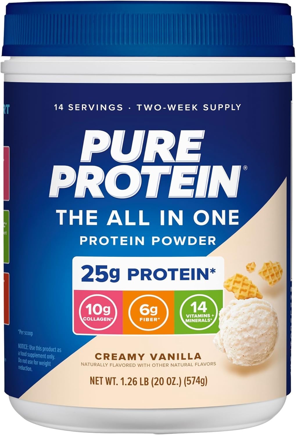 Pure Protein All-In-One Powder Vanilla Whey Collagen High Fiber Vitamins 1.25lb