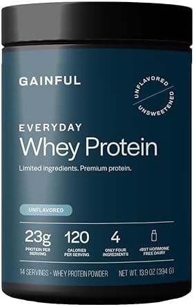Gainful Everyday Whey Protein Powder, 23g Protein per Serving, Unflavored, Suppo