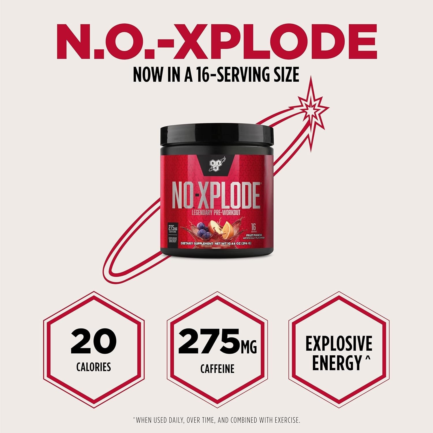 16 Servings N.O.-XPLODE Pre Workout Powder, Creatine & Beta-Alanine, Fruit Punch