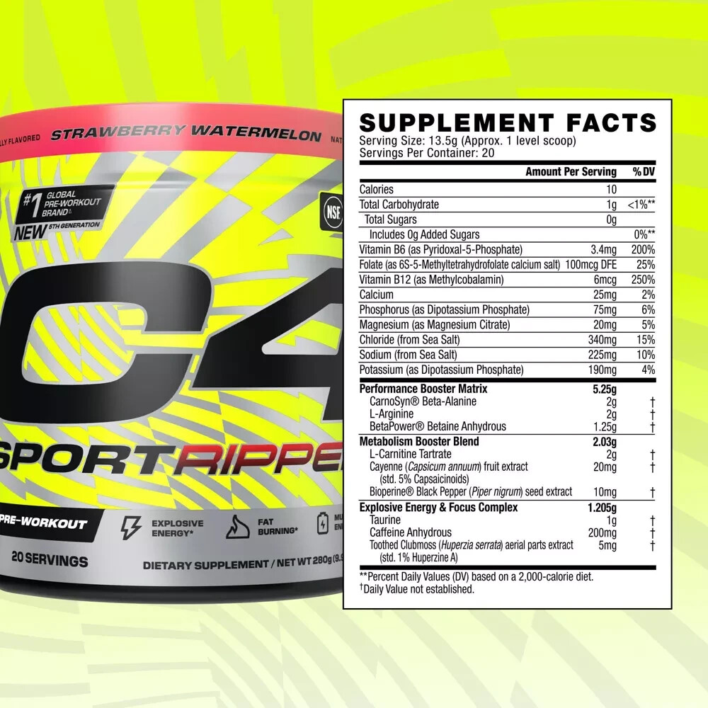 Cellucor C4 Sport Ripped Pre-Workout – Strawberry/Watermelon – 9.9oz/20 Servings