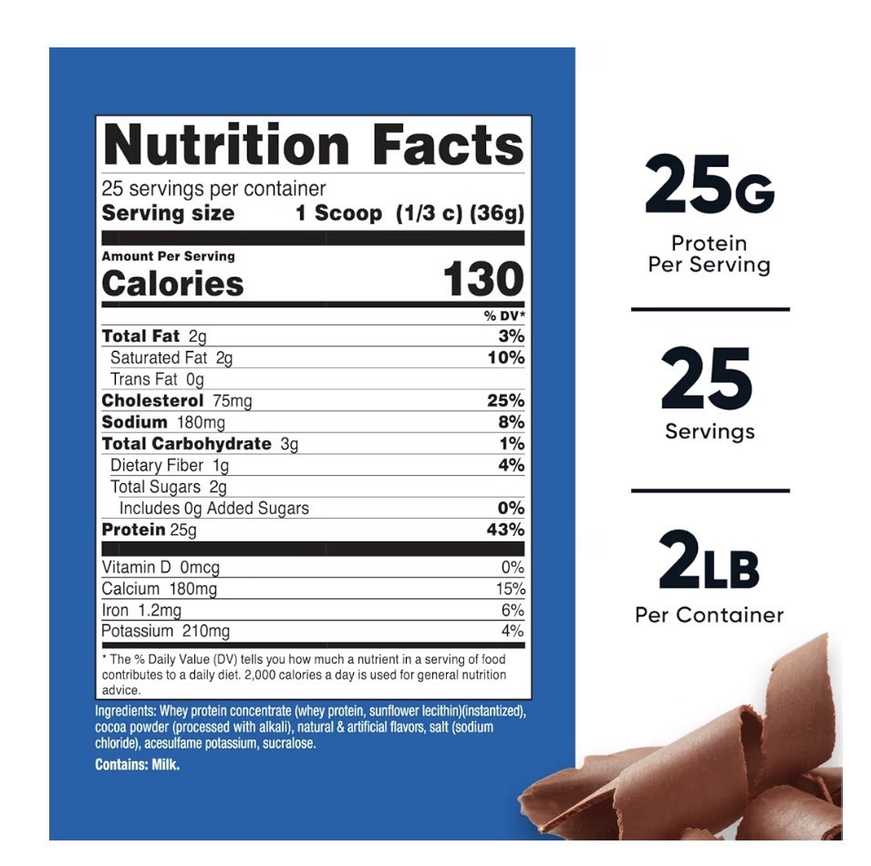 Whey Protein Concentrate (Chocolate) 2 LBS; Sealed, Exp 3/2028