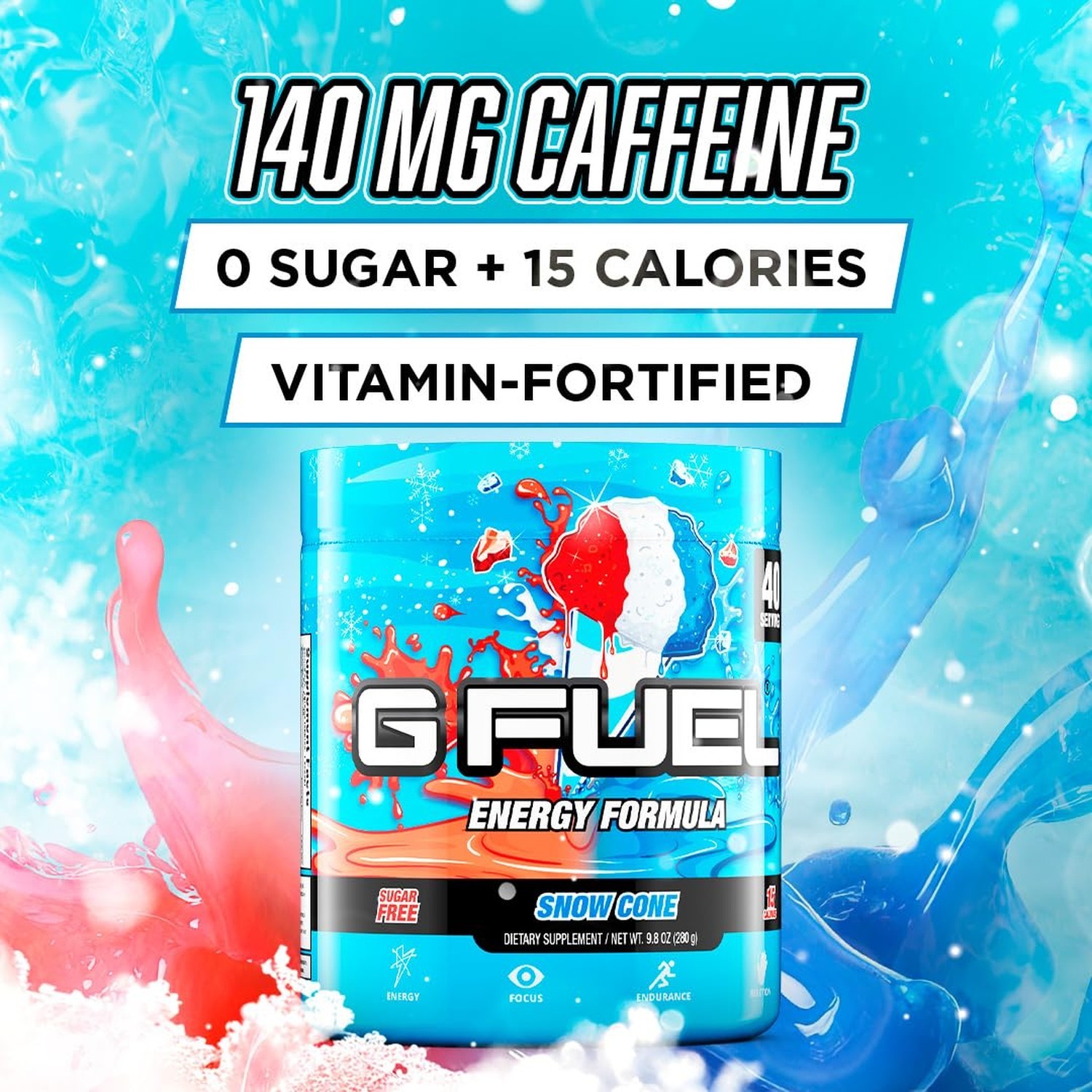 G Fuel Snow Cone Elite Energy Powder, 9.8 oz (40 Servings)