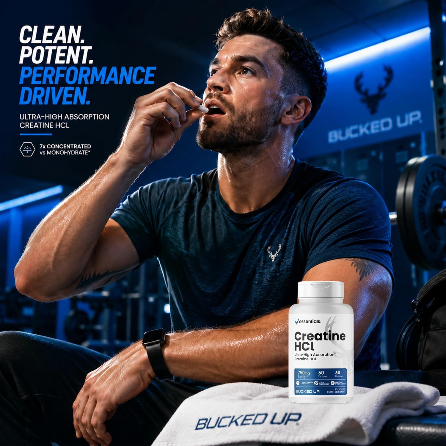 Bucked Up Creatine HCL, 750mg Serving 60 Servings 60 Capsules