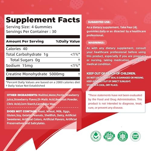 Creatine Monohydrate Gummies 5000mg 120ct Muscle Strength Energy