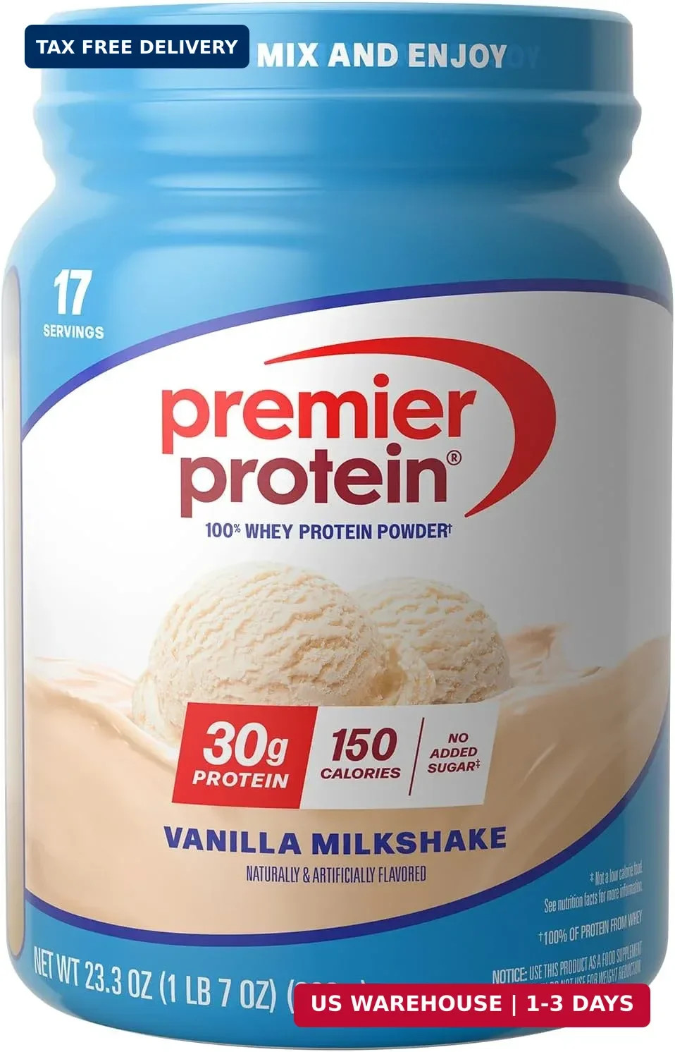 Premier Protein 30g High Protein Powder, 100% Whey, Vanilla, 17 Servings | No Ad