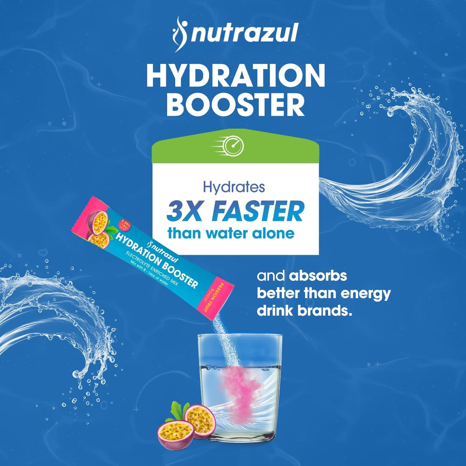 Rapid Hydration Booster Supplement Vitamin Mineral Electrolyte Mix Passion Fruit