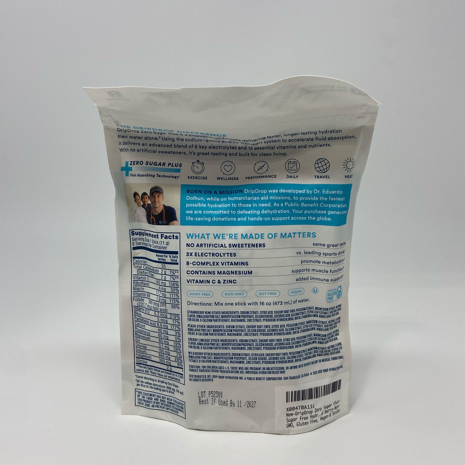 DripDrop Zero Sugar Plus 8ct Variety Hydration Pack 3.16 oz