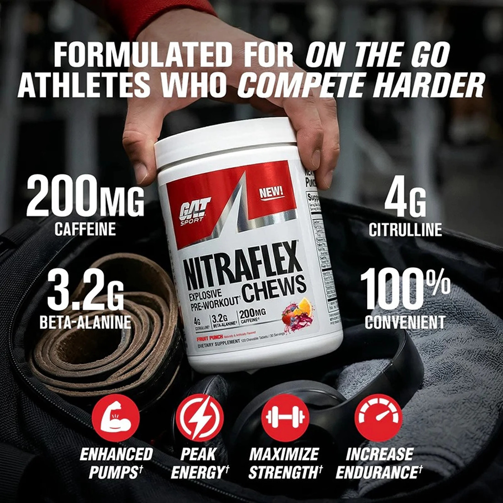 Nitraflex Performance Pre-Workout Chews – Fruit Punch, 40 Count, 10 Servings