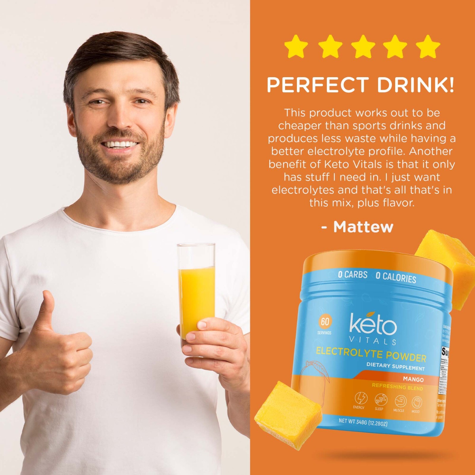 Keto Vitals Electrolyte Powder Mango Energy Drink