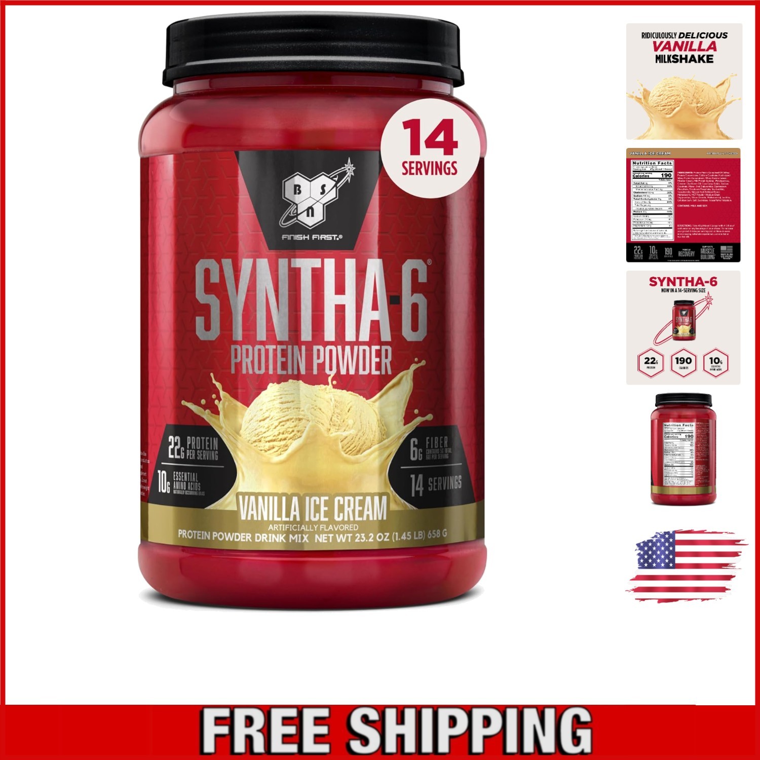 Vanilla Ice Cream SYNTHA-6 Protein Powder – 14 Servings, Muscle Gain & Recovery