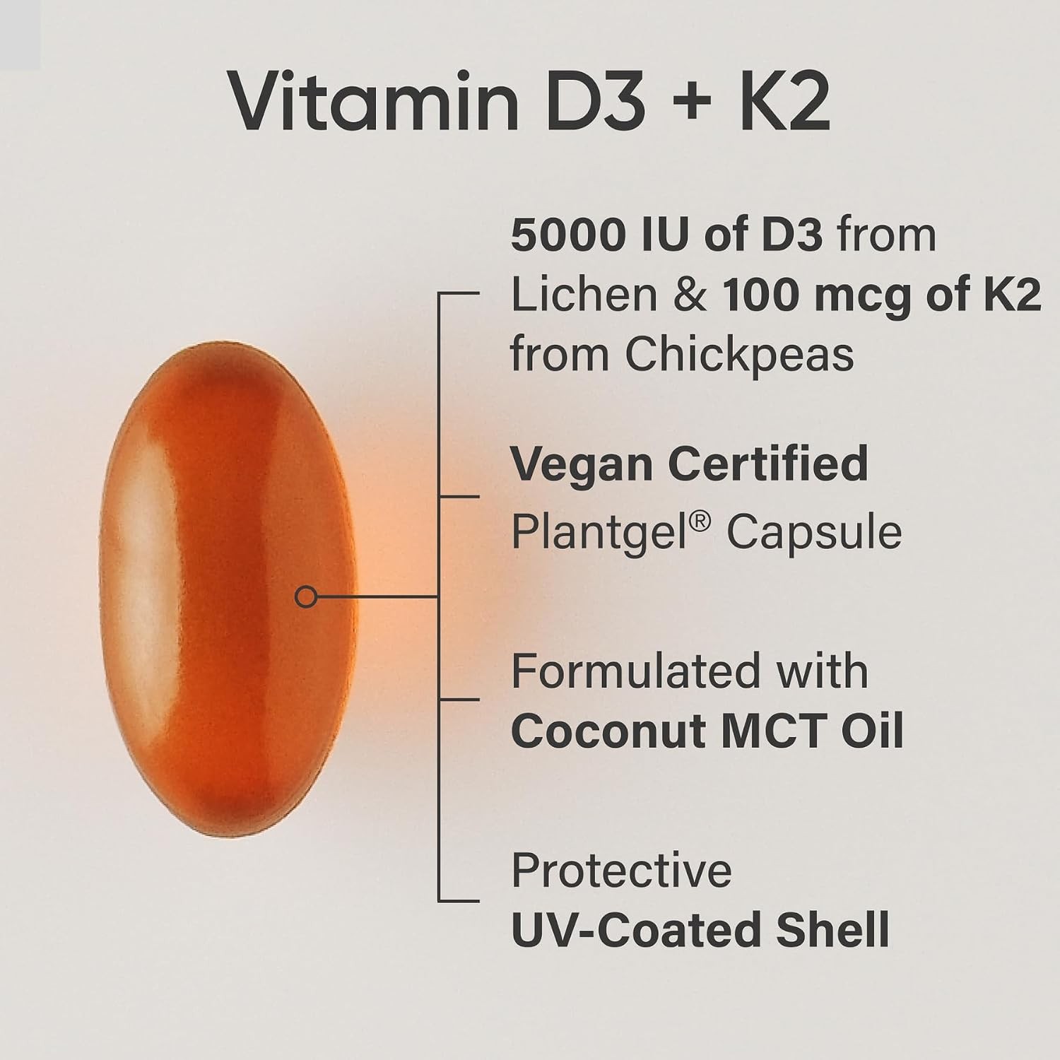 Sports Research Vegan Vitamin D3 K2 5000IU 60 Plant gels Non-GMO Soy-Free