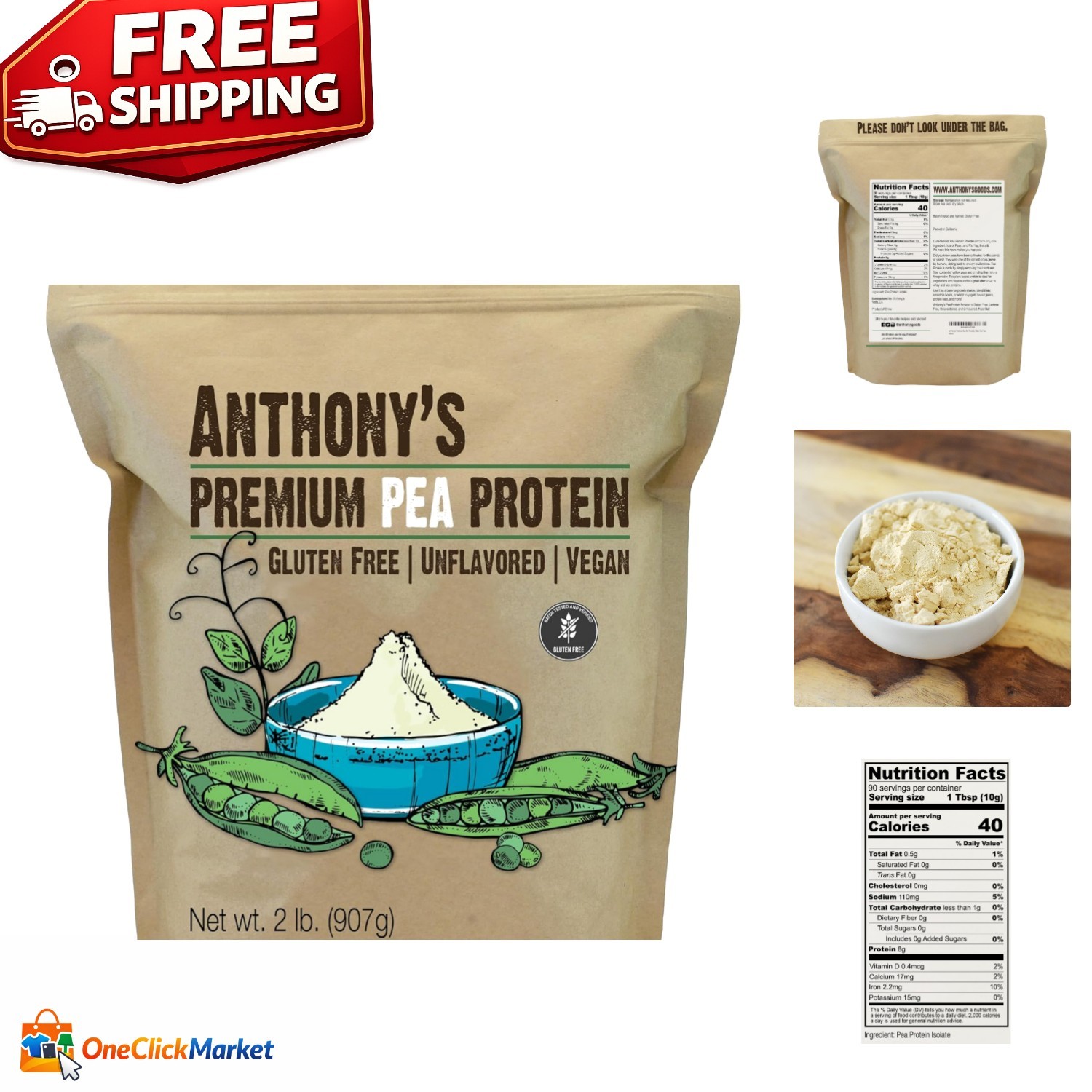 Versatile 2 lb Pea Protein – Gluten Free, Perfect for Smoothies & Baking