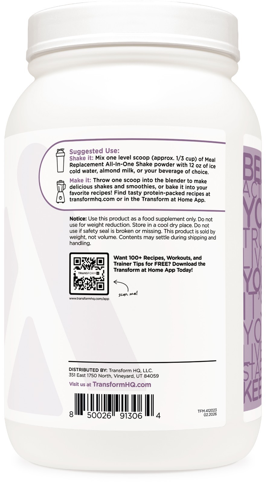 TransformHQ Meal Replacement Shake Powder 28 Servings (Blueberry Cheesecake)