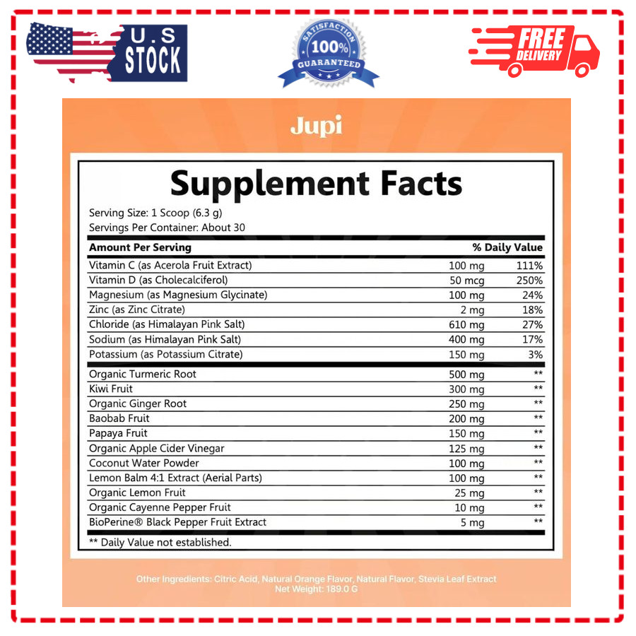 Jupi Hydration Powder Turmeric & Ginger, Vitamin C, Citrus, 30 Servings