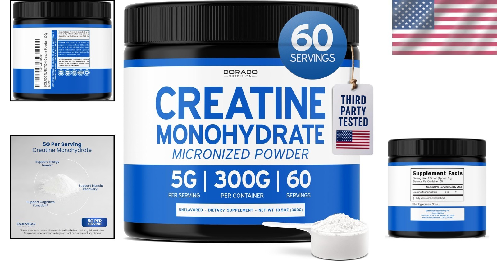 Unflavored Creatine Monohydrate, 60 Servings – Non-GMO, , GMP Certified