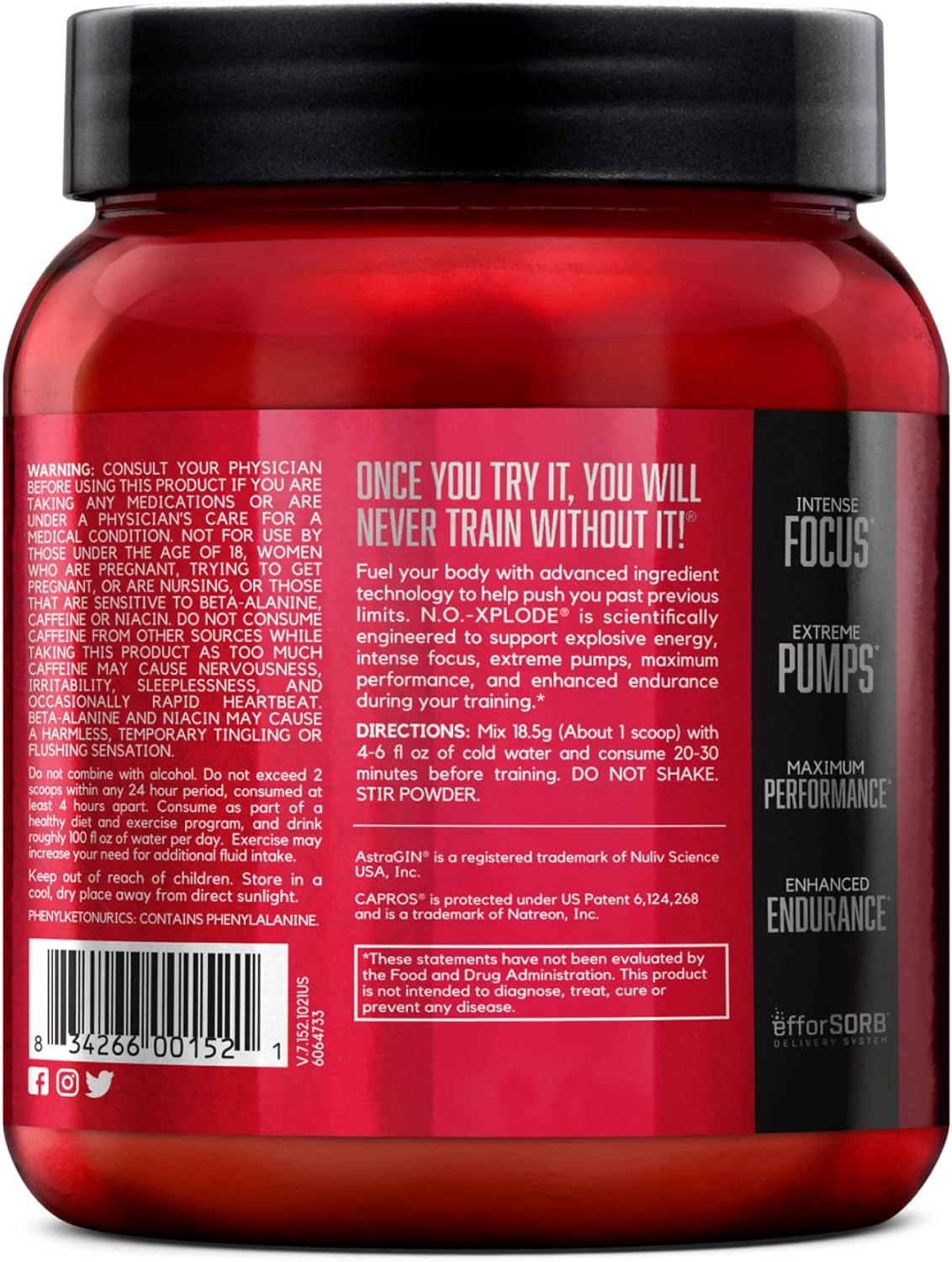 N.O.-XPLODE Pre Workout Powder, Energy Supplement for Men and Women with Creatin