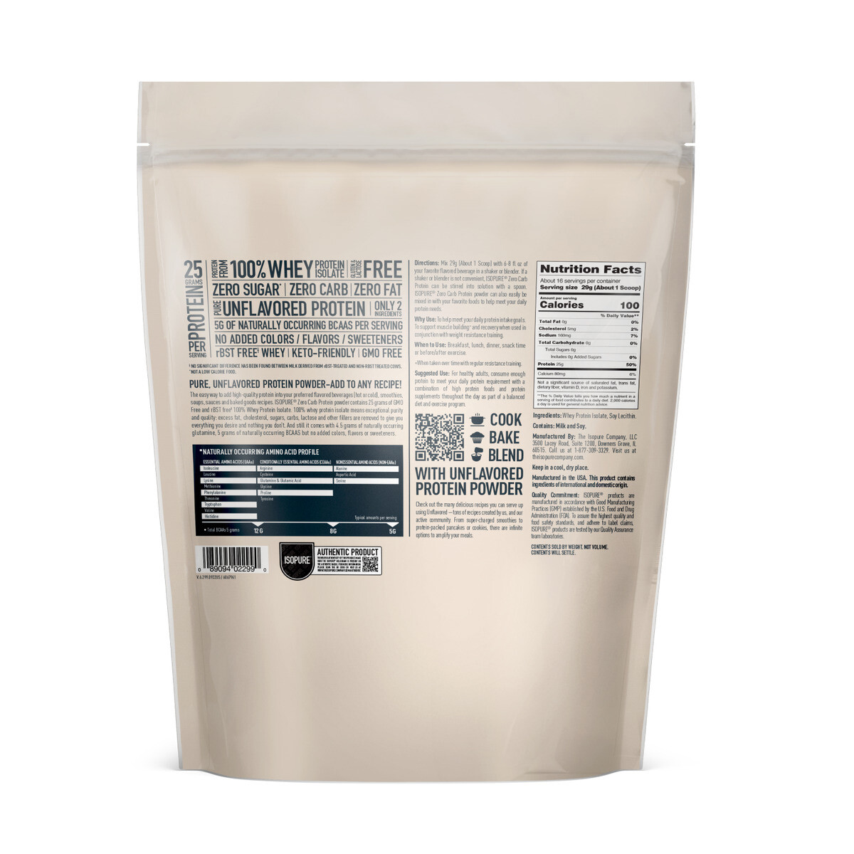 Isopure Protein Powder, Whey Protein Isolate Powder, 25g Protein, Unflavored 1lb