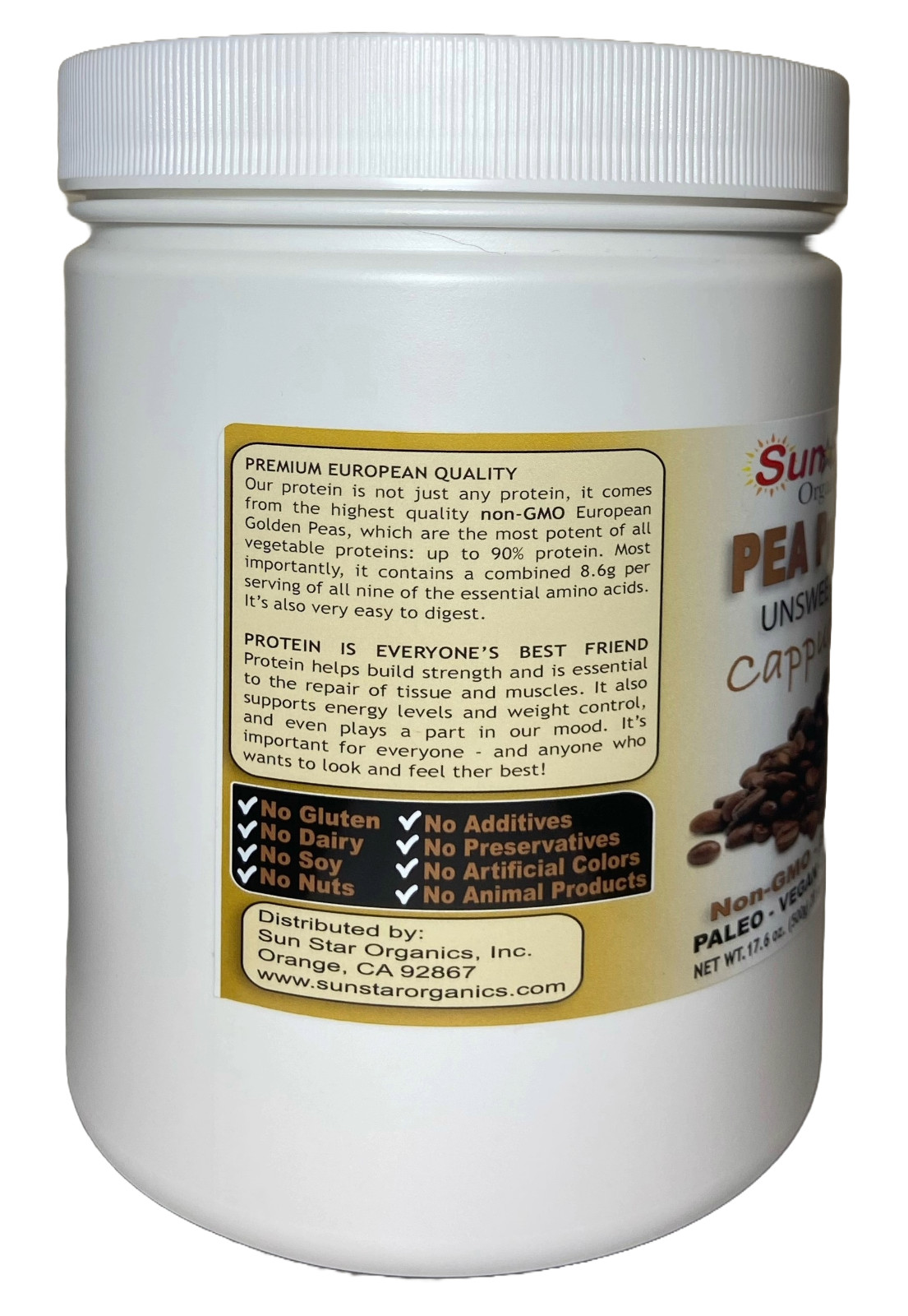 4 Pack – Pea Protein Powder – Cappuccino – Soy Free, Non – GMO 17.6 oz