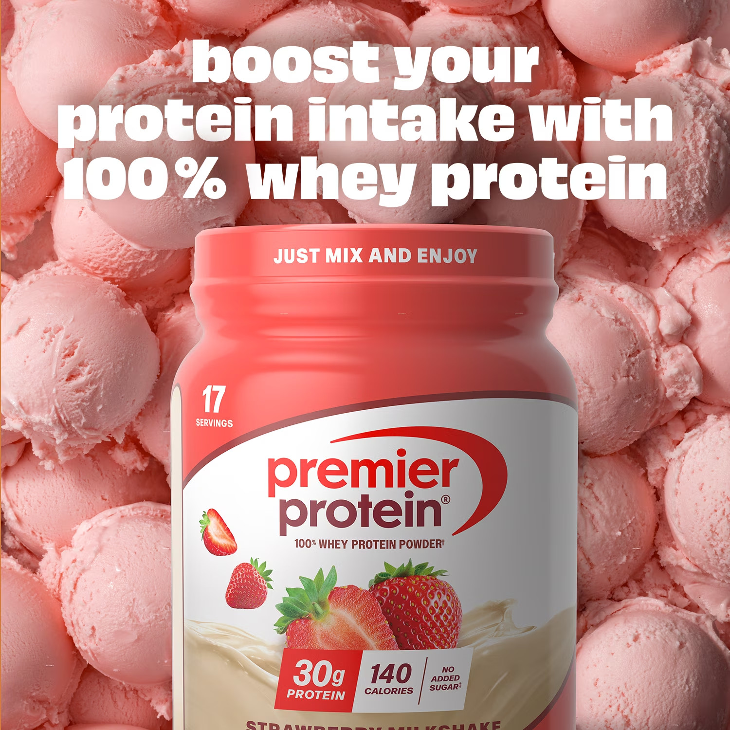 100% Whey Protein Powder, Strawberry Milkshake, 30G Protein, 23.3 Oz, 1.7 Lb
