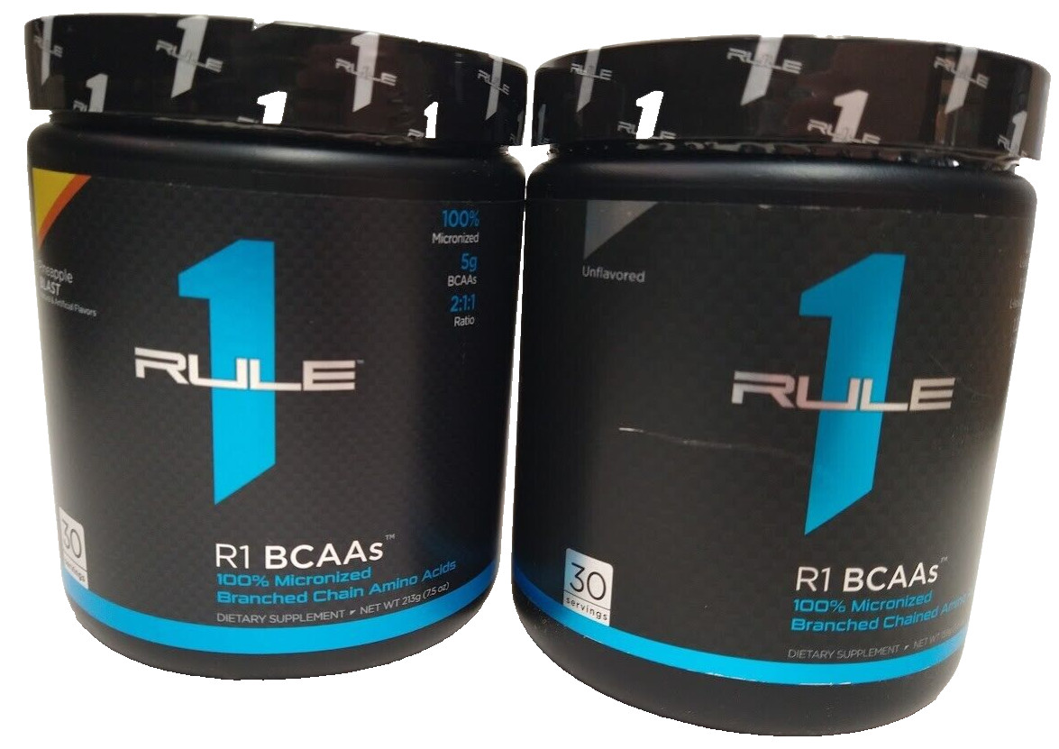 2 Pack Rule 1 BCAA 30 Serv 2:1:1 Pineapple Blast & Unflavored Amino Acid