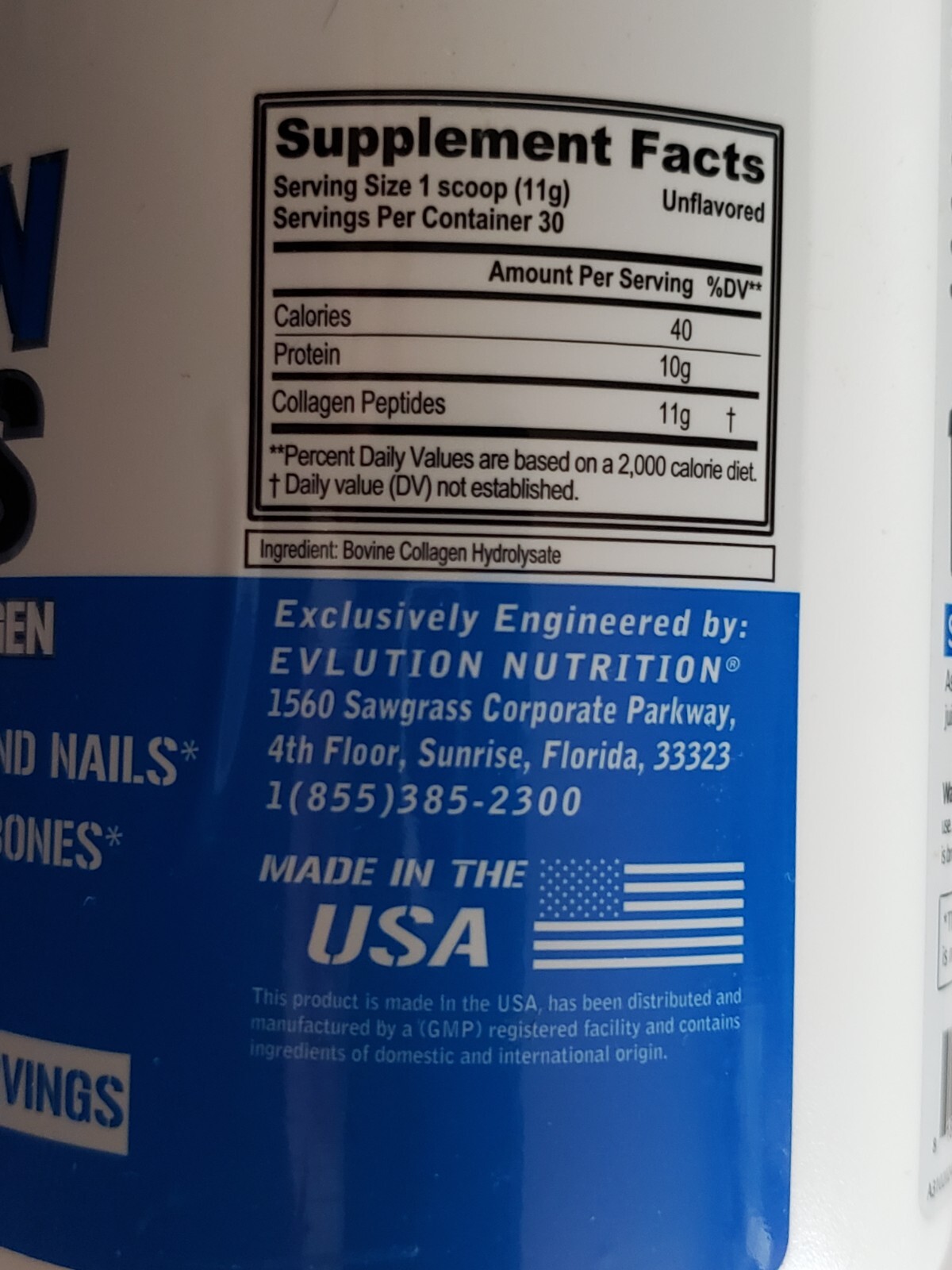 Evlution Nutrition – Collagen Peptides – 30 Servings – Unflavored – Exp 6/2025