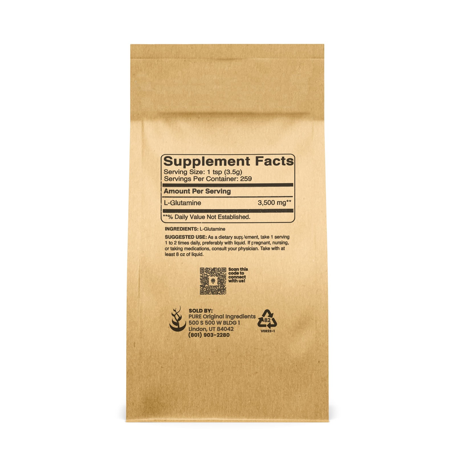 Pure Original Ingredients L-Glutamine (2lb) Alpha-Amino Acid Supplement Powder,