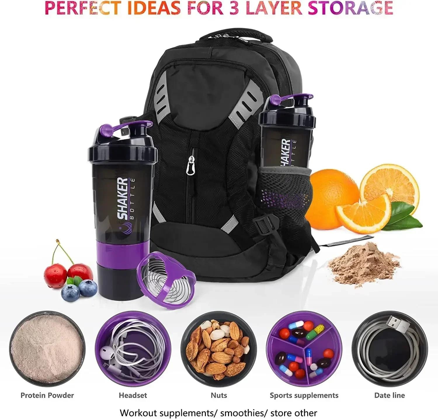 500ml Protein Shaker Bottle Layered Powder Storage Water Bottle Wire Ball