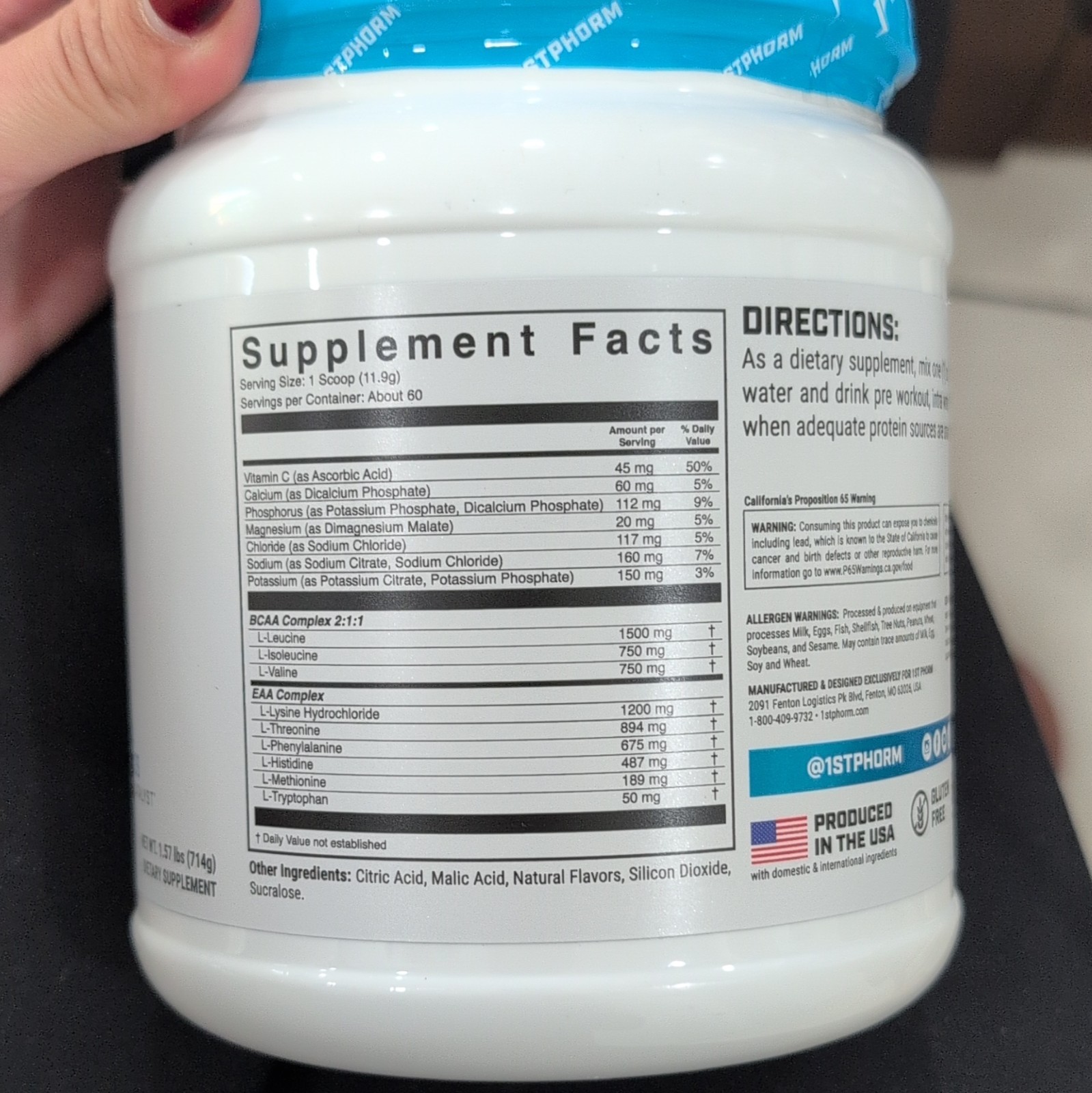 1st Phorm EAA Essential Amino Acids Powder Sour Green Apple 1.57 lb 07/27
