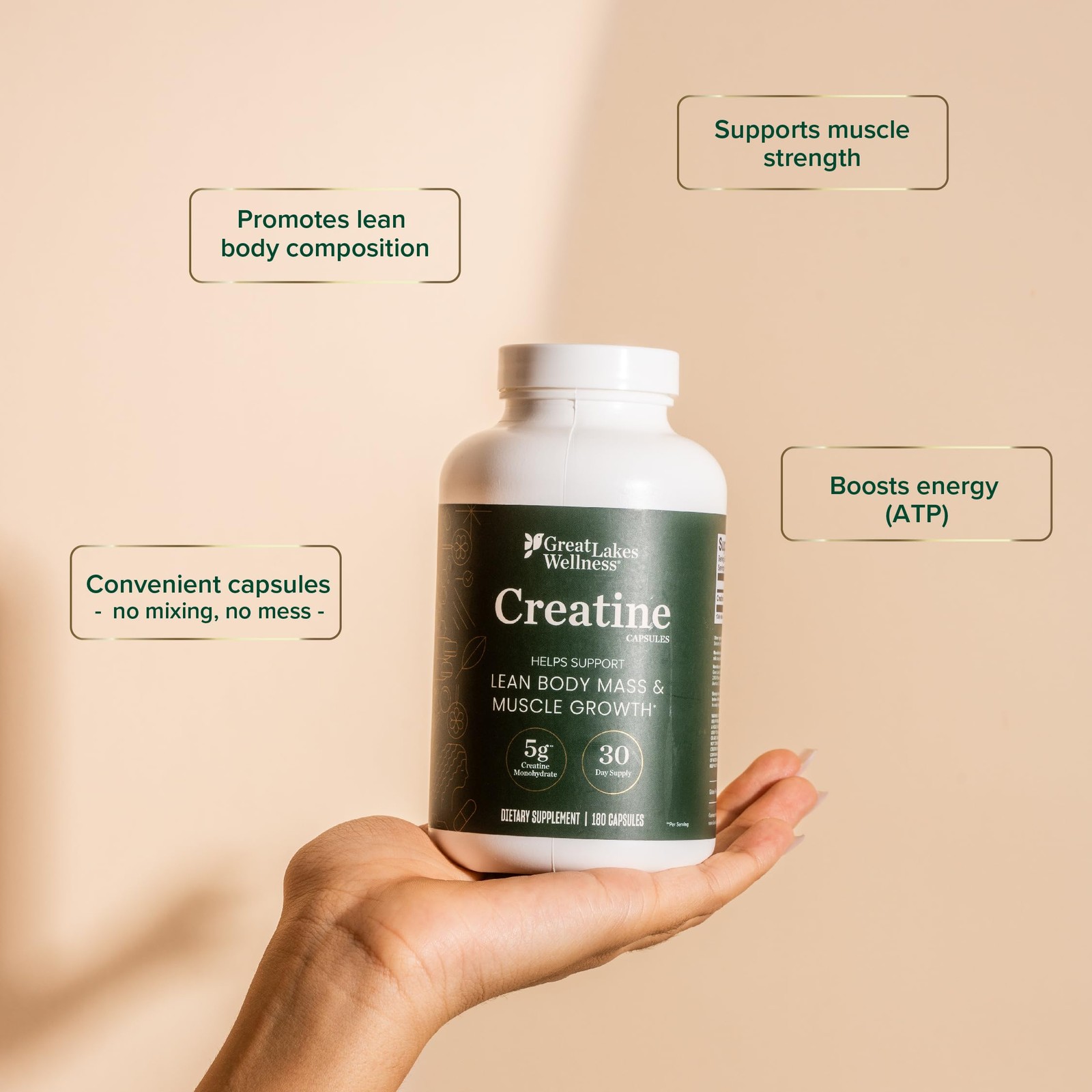 Great Lakes Wellness Creatine Monohydrate 180 Capsules 5g